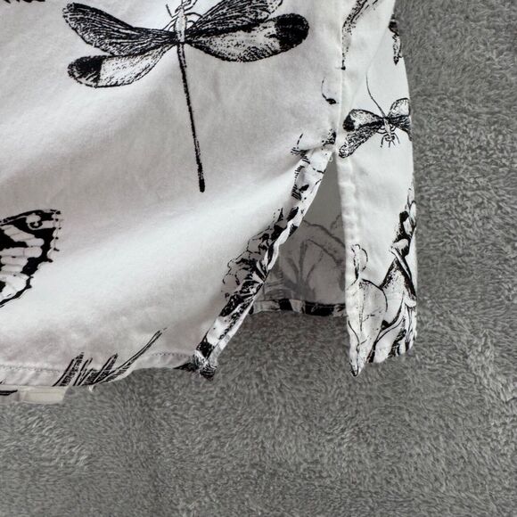 Talbots Top Womens 14 White Butterflies Button Front Shirt Long Sleeve Collared - Picture 10 of 14
